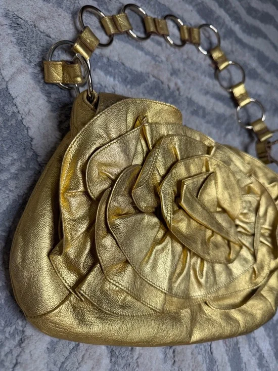 YSL Gold Floral Applique Shoulder Bag Y2K Vintage - Picture 8 of 11